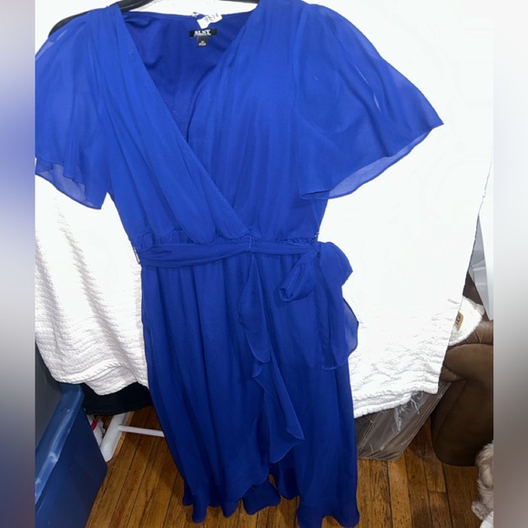 SLNY Cobalt Cold-Shoulder V-Neck High-Low Dress Ptp 19” GUC - Picture 5 of 9